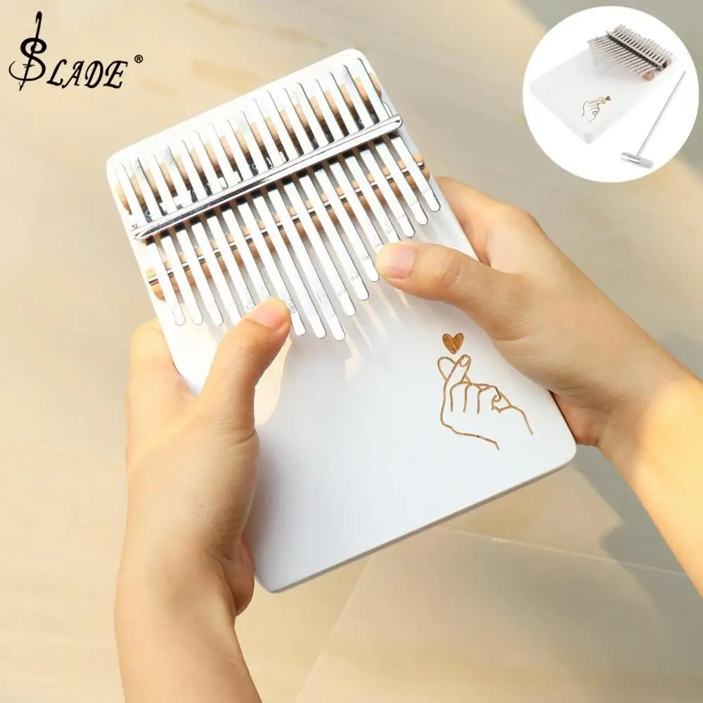 

17 Keys Thumb Piano Kalimba White Finger Heart Pattern Solid Single Board Pine Mbira Mini Keyboard Musical Instrument