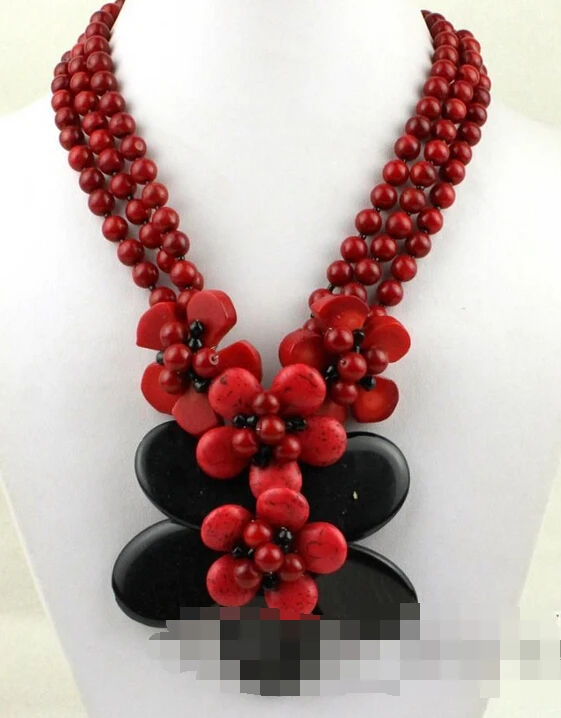 

Hot sell Noble- hot sell new - 1038 Natural Coral Turquoise Onyx Flower Necklace NEW