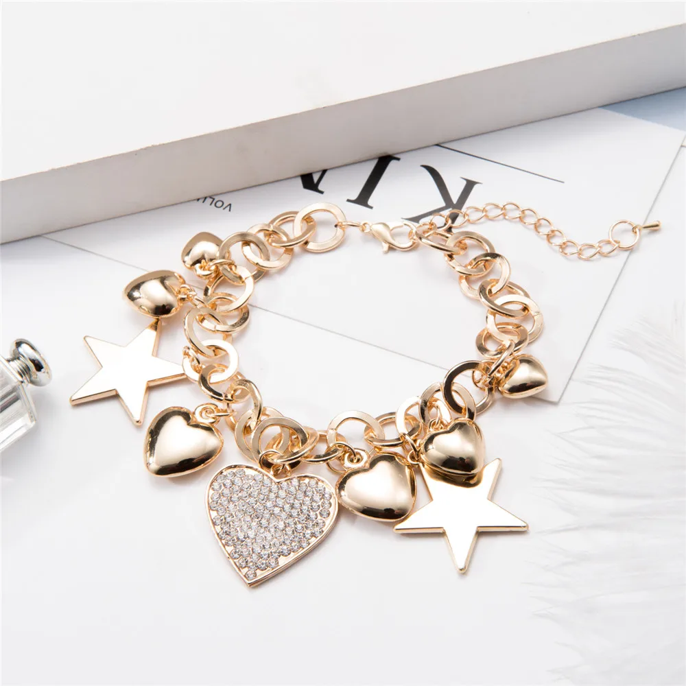 Stars And Hearts Charm Bracelet Women Jewellery