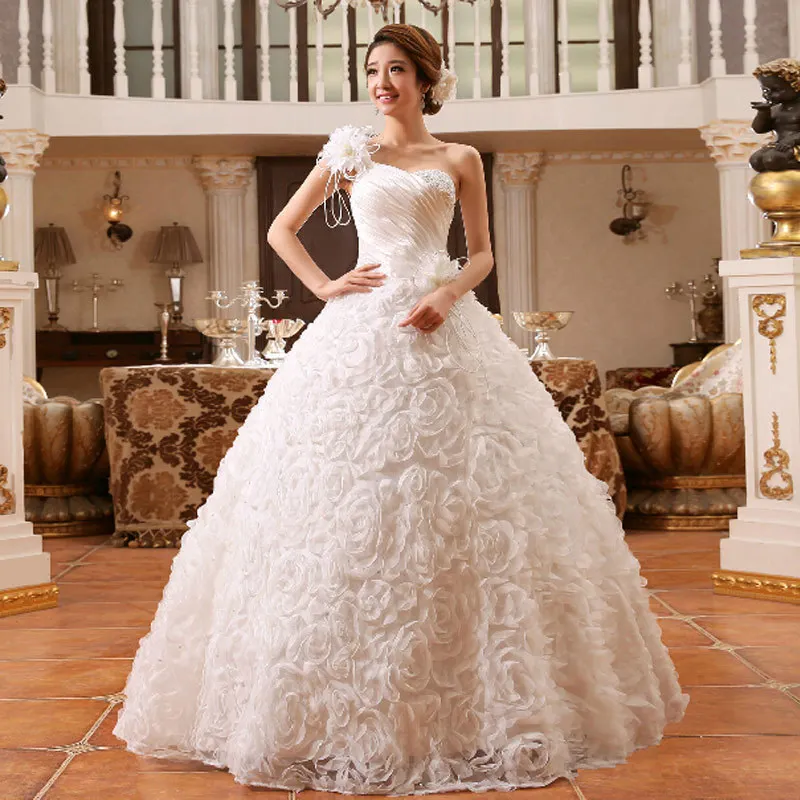 New 2016 Arrival Bride Wedding Dress One Shoulder Princess Lace New 2016 Arrival Bride Wedding Dress One Shoulder Princess Lace Floor Length Pregnant Women Custom Up Bridal Gown Casamento In Dresses From