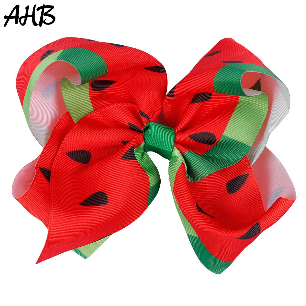 

AHB Summer Fruit Style 7" Large Hair Bows for Girls Cute Watermelon Print Hair Ribbons Barrettes Hair Clips Party Kids Hairgrips