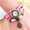 vintage wrist watches ladies elegant women’s watch with wooden beads rose pendant quartz girls watch relogio feminino 6932