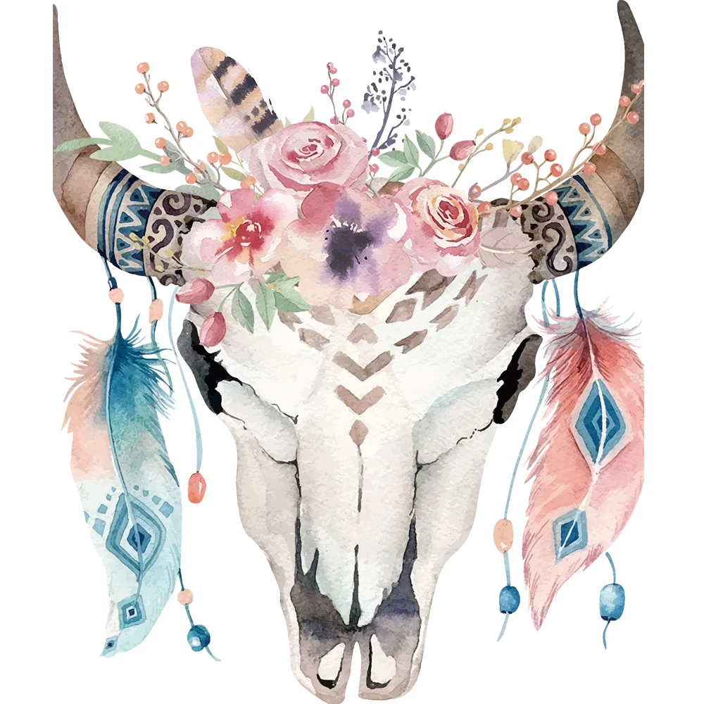 

Beautiful Bull head Patch Heat Transfer Iron On Patch A-level Washable Clothes Stickers Easy Print By Household Irons