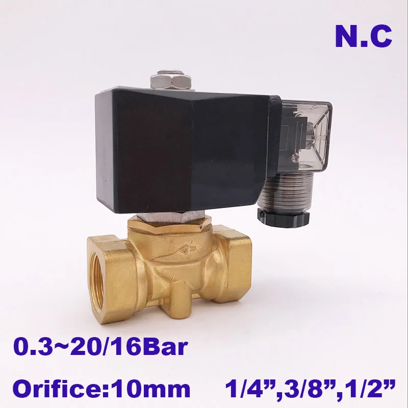 

GOGO Normally Close 2 Way Compact Pilot Water Brass Solenoid Valve 1/4 3/8 1/2 inch 20bar Orifice 10mm 220V AC PXC-D16011 NBR