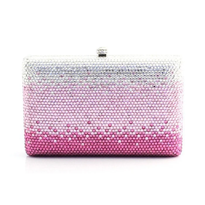 

Fully Crystal Women white pink Evening Clutches Bag Metal Minaudiere Box lady Clutch Bag Bridal Handbags Wedding Purse for party