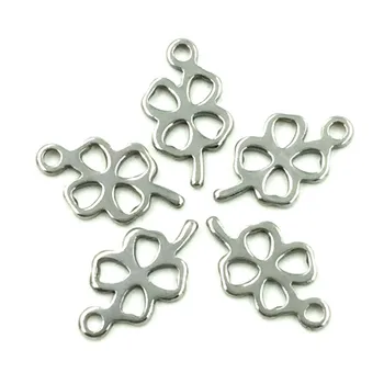 

100Pcs Silver Tone Lucky 4-Leaf Clover Blank Stamping Tags Stainless Steel Charms Pendants Breloque 12x6.5mm