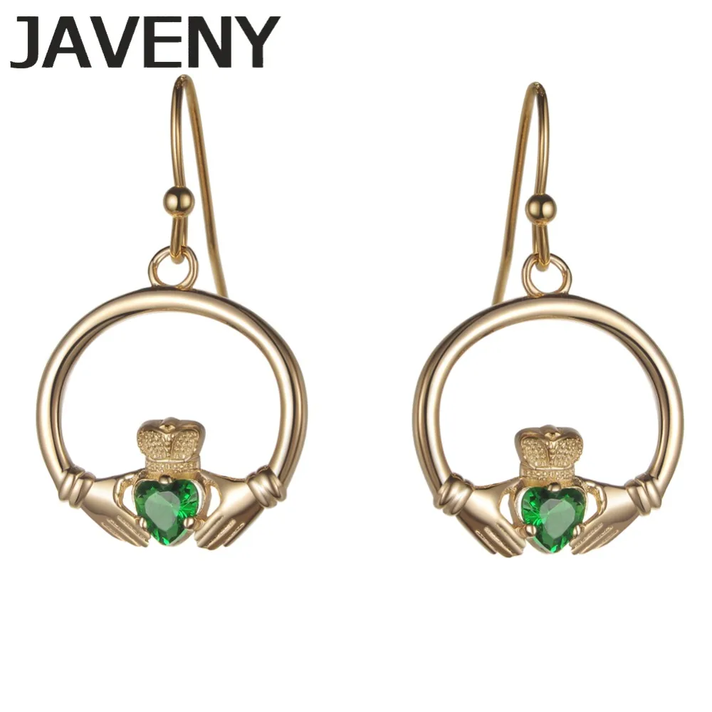 

925 Sterling Silver Emerald CZ Cubic Zirconia Irish Claddagh Wedding Bridal Earring for Women Mothers Birthday Christmas Gifts