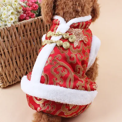 Новая традиционная китайская одежда для домашних животных, атласная и хлопковая одежда для собак, китайский стиль, товары для кукол, модные классические товары для собак на заказ - Цвет: Classic Red