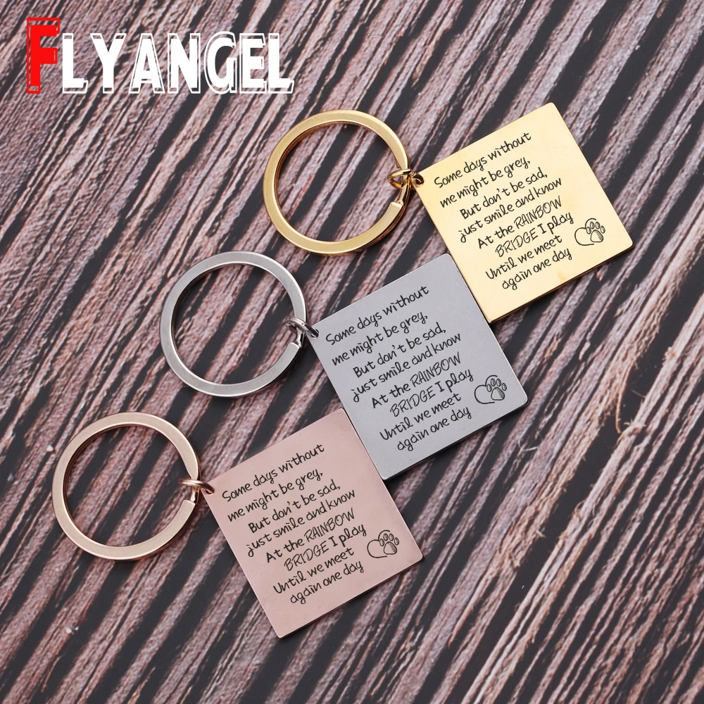 

FLYANGEL Creative Engraved Key Ring We Will Meet Again One Day Memorable keychain Jewelry Gifts For Cute Pets Remember lost pets
