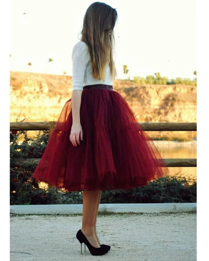 27.1  5 layers TUTU Tulle Skirt Knee Length Red Dresses Sex Women Girl Party Skirt