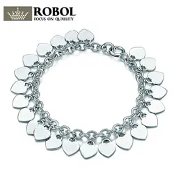 ROBOL 925 пробы серебро Свадебная вечеринка Tiff браслеты с кубическим цирконием подходят для женщин в форме сердца классический подарок на день