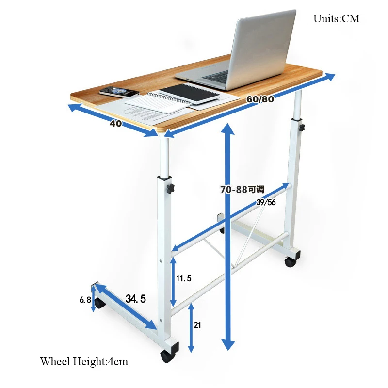 Простой компьютерный стол кровать деревянный настольный домашний мобильный ленивый Лифт прикроватный столик креативная регулируемая высота подставка для ноутбука с колесом