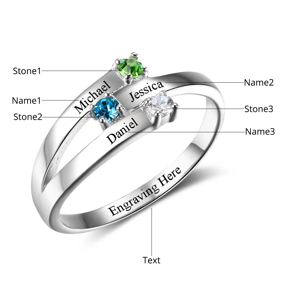 Family Ring Personalized Jewelry Engrave Name Custom Birthstone 925 Sterling Silver Ring Parents And Children(JewelOra RI102505)