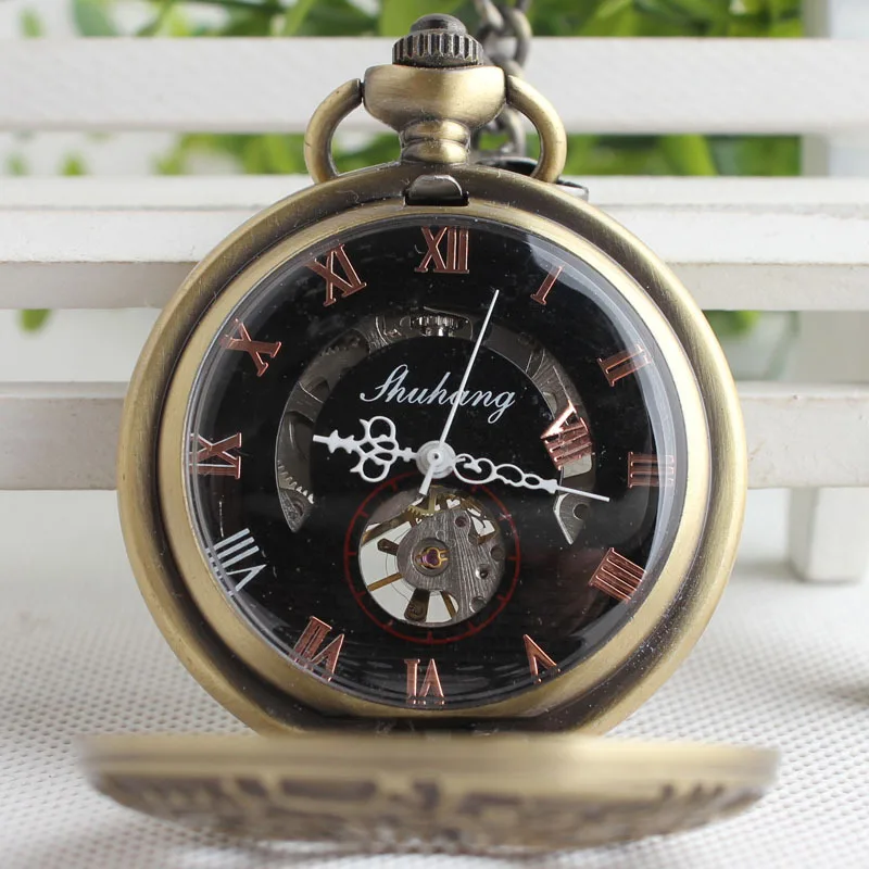Новое поступление Круг Отверстие полый карманные часы Механические fob Часы рука ветер Лидер продаж Для мужчин Для женщин подарок с