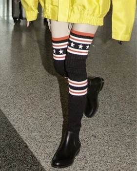 

New More than knees Thigh High Long Socks of 2017 Fall for Women Ladies Black Color Fashion Stars streaks board