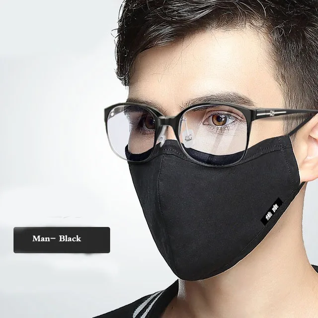 1 шт. KN95 хлопковая маска для губ грипп лицо Рот Анти-пыль ткань маска респиратор с 4 фильтром ткань Анти Пыль черная маска - Цвет: Men-black