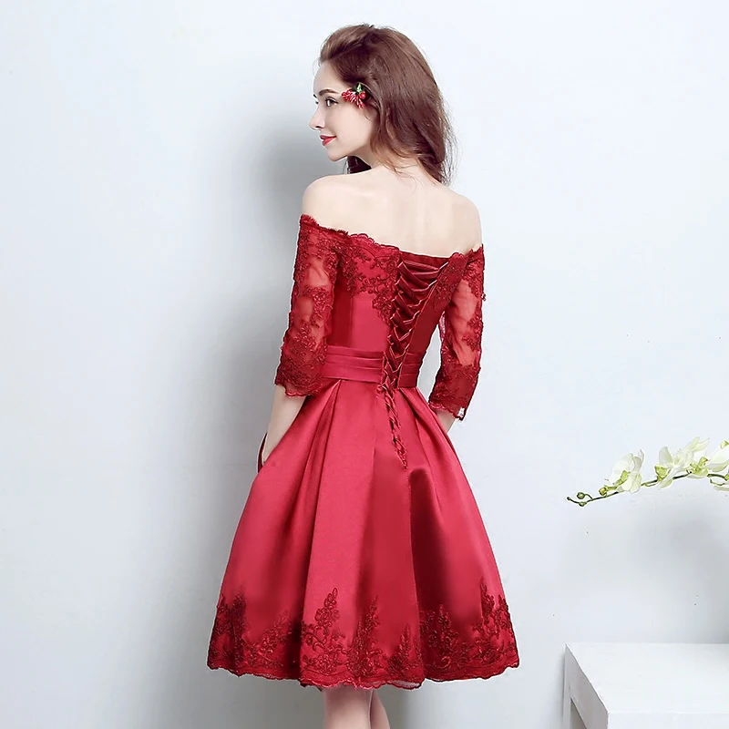 Robe de soiree с открытыми плечами красные короткие тонкие парчовые кружевные свадебные букеты vestido de festa платья для выпускного вечера