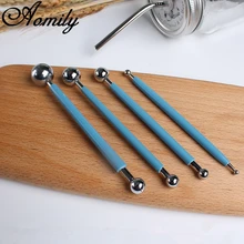 Aomily 4 шт./компл. пластик нержавеющая сталь для цветов из мастики шар для украшения торта резной керамической глины формирующий инструмент кухня самодельная выпечка