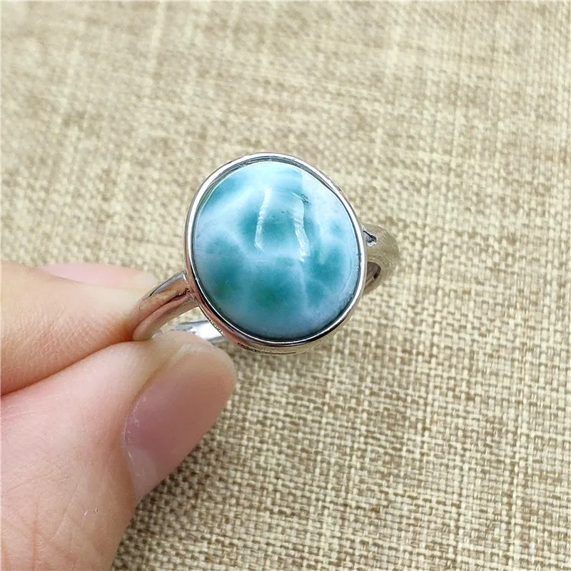 

Genuine Natural Larimar Gemstone Ring 14x13mm Stone Adjustable 925 Sterling Silver For Woman Man Fashion Wedding Engagement Ring