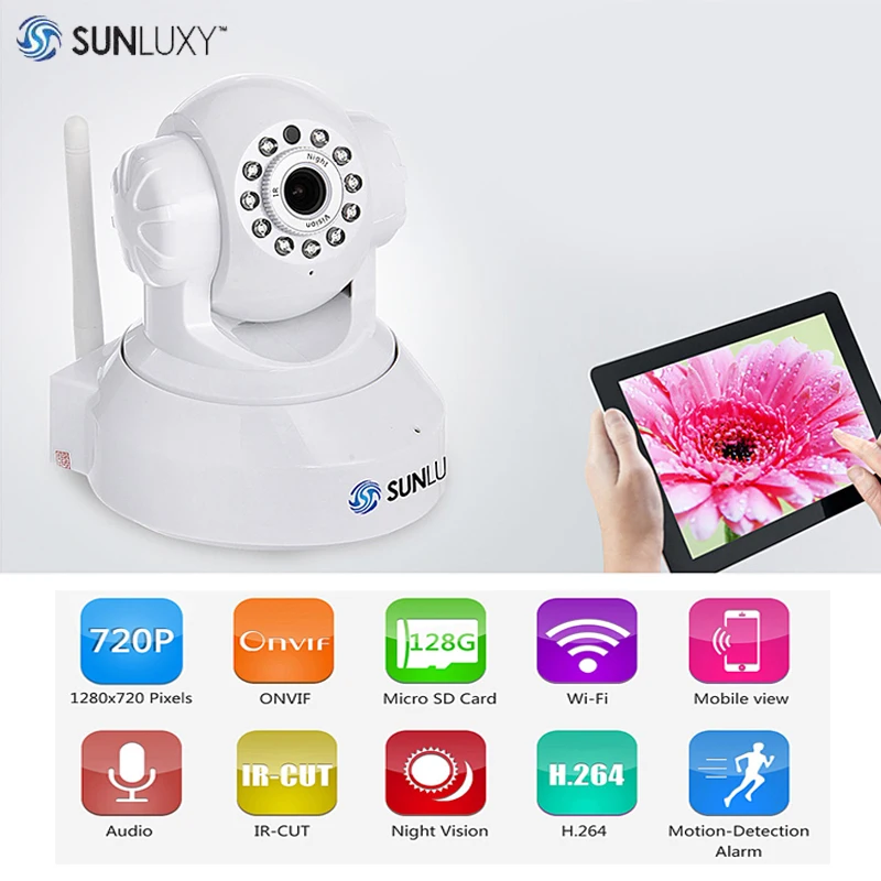 SUNLUXY CCTV Wireless Wifi 720P HD H.264 P2P P//T IP Network IR Security Camera
