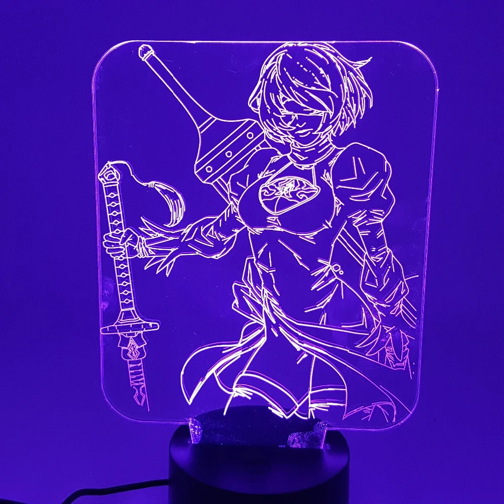 NieR Automata Action Figure 3D LED Color Changing Visual Illusion Night Light Game NieR Automata YoRHa Model Doll Toys