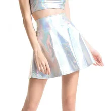 CUHAKCI плиссированные юбки для женщин из искусственной кожи однотонная Повседневная пикантная юбка с высокой талией серебристые золотые Мини женские вечерние Клубные короткие лазерные юбки