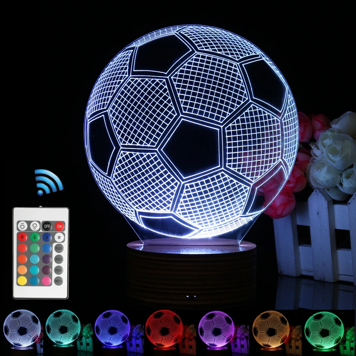 Novelty Illusion 3D Football Soccer LED Night Light Lamp 7 Color Change ...