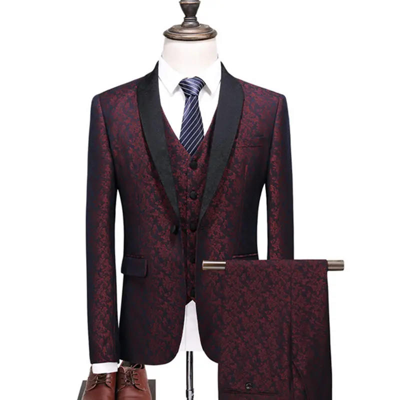 

High-end blazers luxury wedding banquet personality floral coat Jacket men's large size S-5XL suit 3 sets (suit + pants + vest)