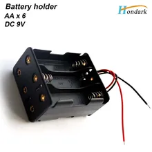 6XAA 6AA или 6XLR6 6LR6 держатель батареи/контейнер под элемент питания/батарея Чехол 9V образный вырез на спине к спине 150 мм UL1007 провода, 50 штук/лот