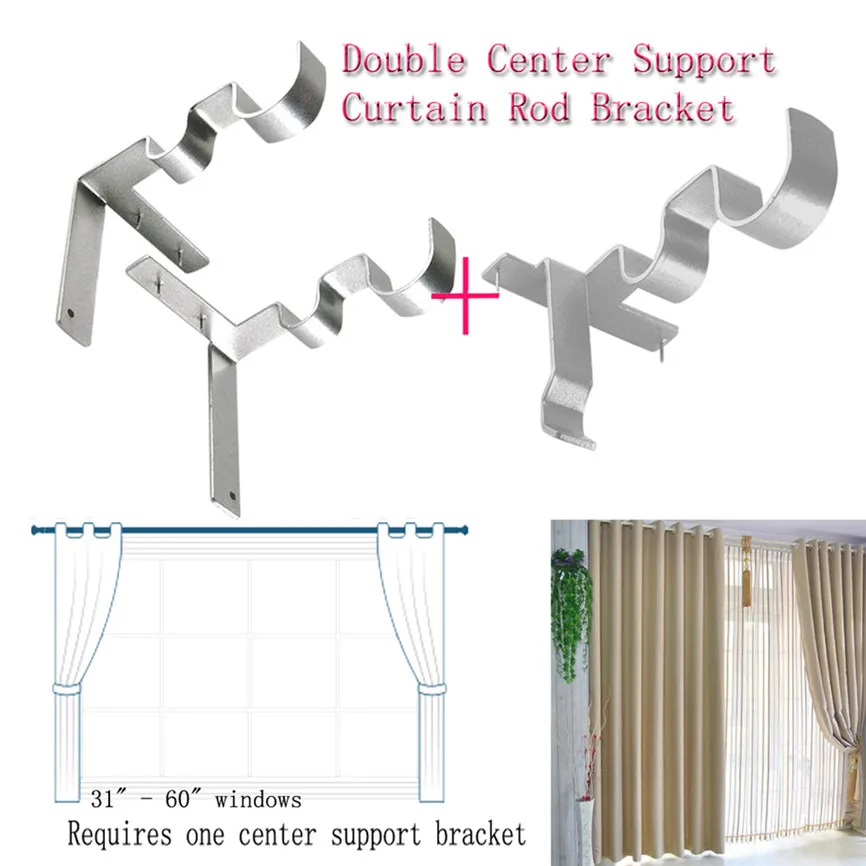 2X карниз для штор повесить двойной центр Поддержка карниз для штор в оконная рама карниз для штор для окна J#1