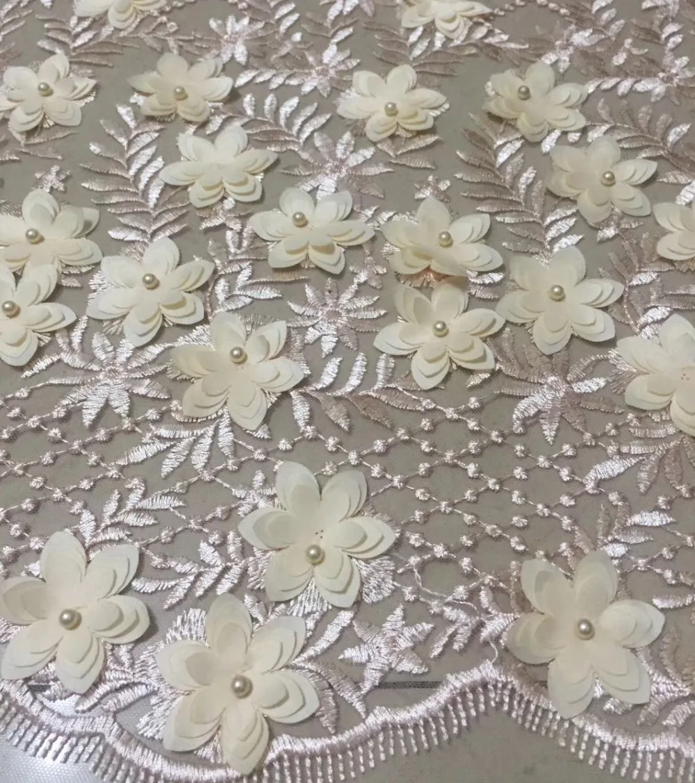 2018 Embroidery mesh tulle lace fabric 5yards flower pattern beaded