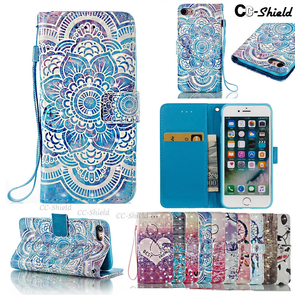 

3D Painting phone Leather Case for Apple iPhone 7 iPhone7 i Phone 7 Phone7 4.7" inch Luxury Wallet card slot phone silicone box