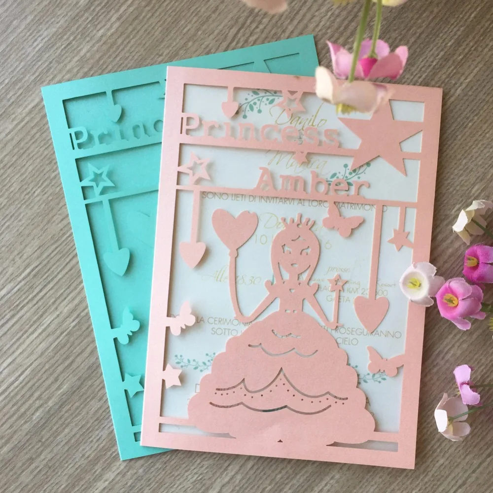 100pcs Custom Name Princess Birthday Party Invitation Cards Laser Cut Greeting Gift Card Sweet Decorations | Дом и сад