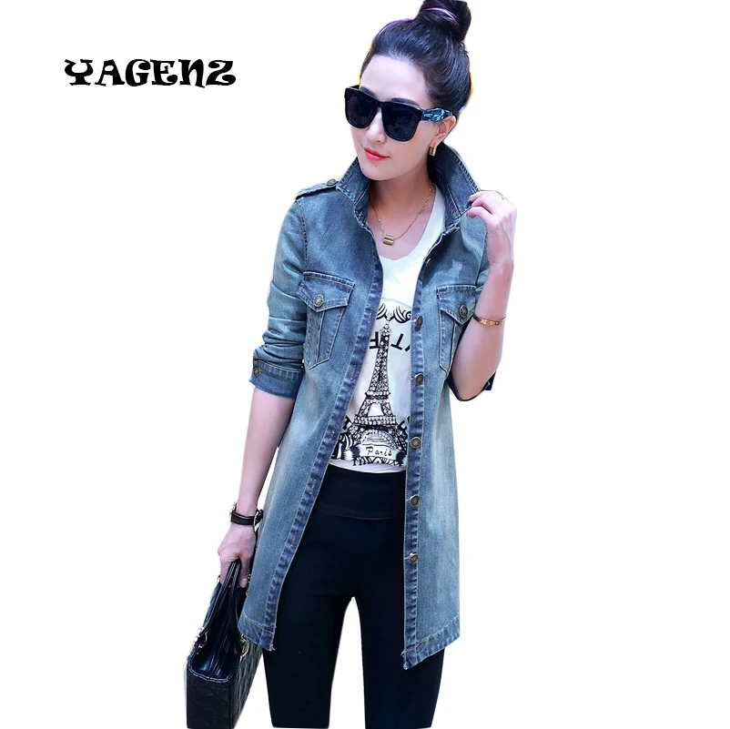 

large size loose women's denim coat 2019 spring jacket female long section long sleeve women's jacket coat YAGENZ A051