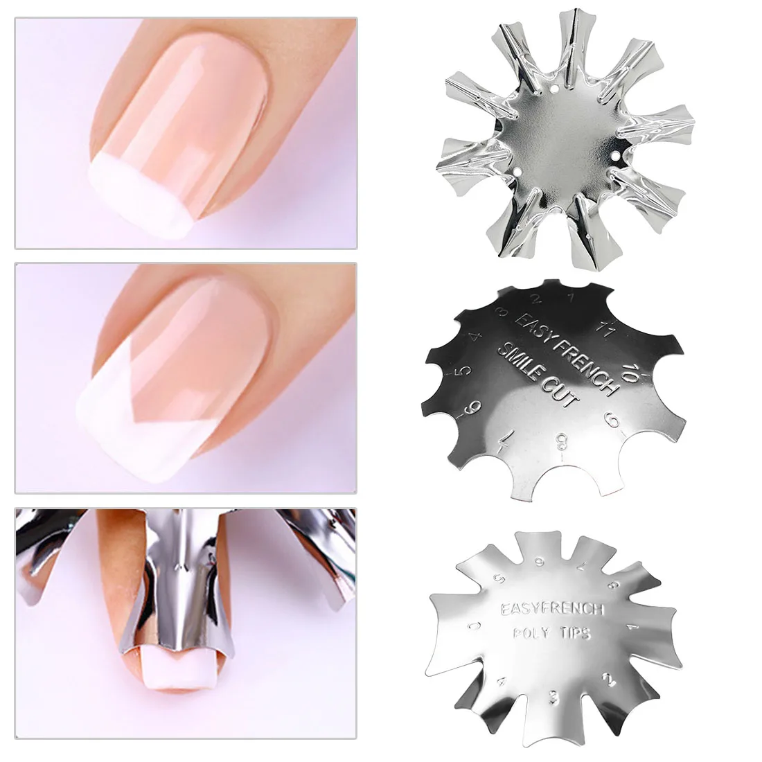 

Stainless Steel French Smile with Nail Stencil Cutter Trimmer Clipper Plate French Plastic Nail Model Easy Manicure Tool 1PC