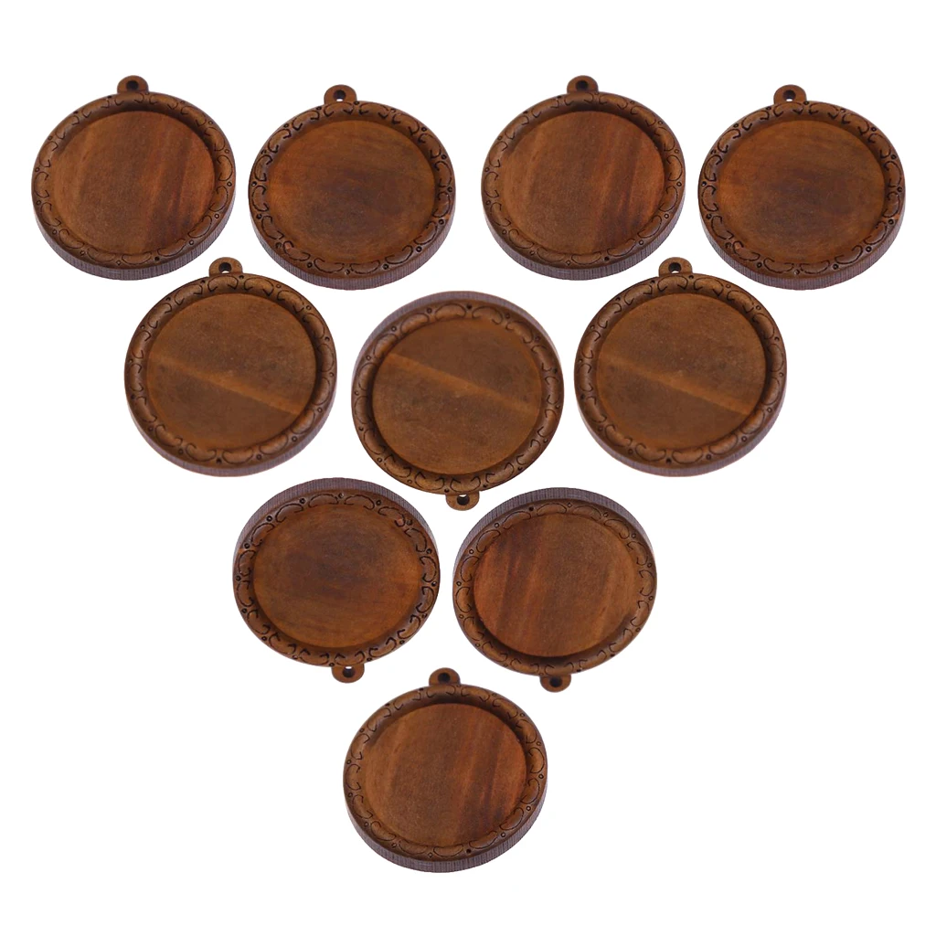 10 Pieces Brown Round Natural Wooden Blank Cameo Charms Cabochon Base Settings Blanks Tray DIY Necklace Bracelet Pendants 30mm