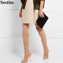 Autumn Winter New Black Flock Thin Heels Fashion Thigh High Boots Pointed Over-the-Knee Boots Women Zip Long Boots Women Shoes fedonas top fashion women winter over knee long boots women sper thin high heels autumn comfort stretch height boots shoes woman