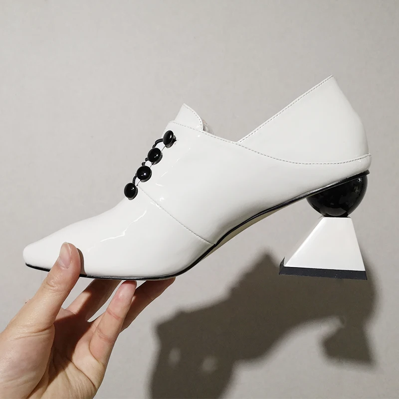 ISNOM Patent Leather Women Pumps Square Toe Cross Tied Footwear Unusual High Heels Ladies Shoes Fashion Mules Shoes Woman 2019 ISNOM Patent Leather Women Pumps Square Toe Cross Tied Footwear Unusual High Heels Ladies Shoes Fashion Mules Shoes Woman 2019