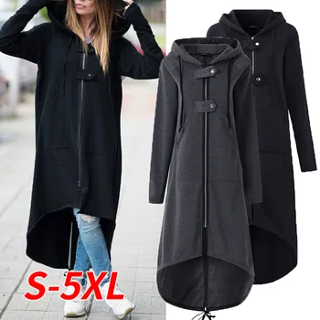 

Women Hooded Zipper Sweatshirts ZANZEA 2020 Winter Solid Long Coat Autumn Casual Hoodies Long Sleeve Asymmetrical Jackets Female
