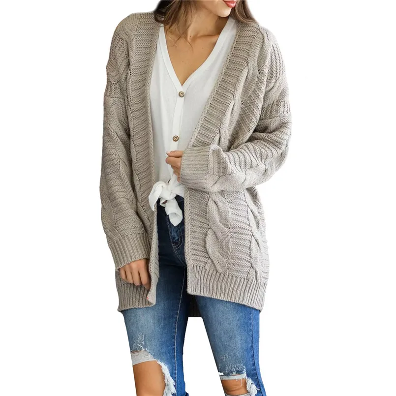 

Loose Autumn Twist Sweater Cardigan Ladies Knitted Coat European & American Style Solid Color Long Thick Sweater Open Stitch