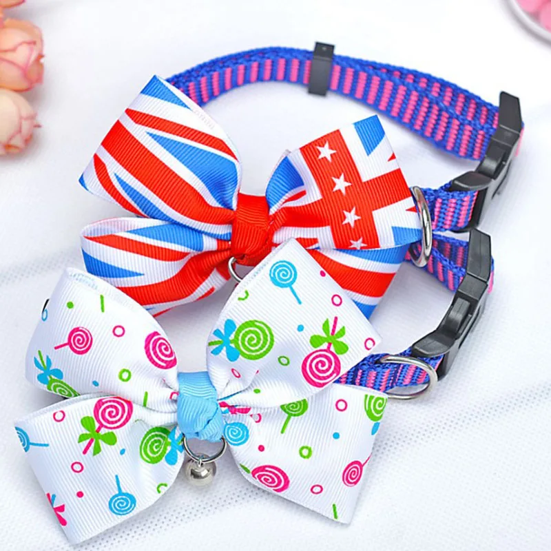 

Adjustable Polyester Dog Collars Pet Collars With Bowknot Bells Charm Necklace Collar For Little Dogs Cat Collars Pet Supplies