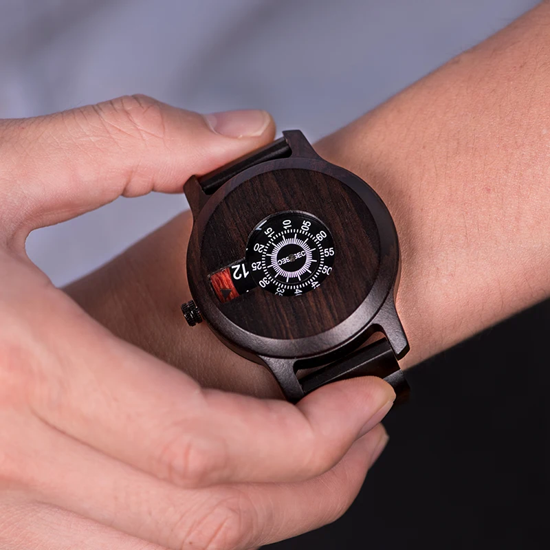 BOBO BIRD брендовые деревянные часы из черного дерева специальный циферблат Кварцевые часы минималистичный дизайн erkek kol saati J-R26