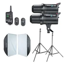 2x Godox DE300 Studio Flash + 60x90cm Softbox + FT-16 Trigger + Light Stand Kit