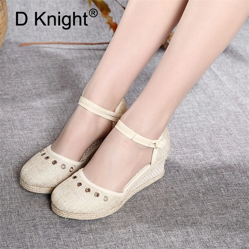 Zapatos de Estilo Vintage para mujer, alpargatas de lona plataforma y bordado Floral, estilo Retro|Sandalias de mujer| AliExpress