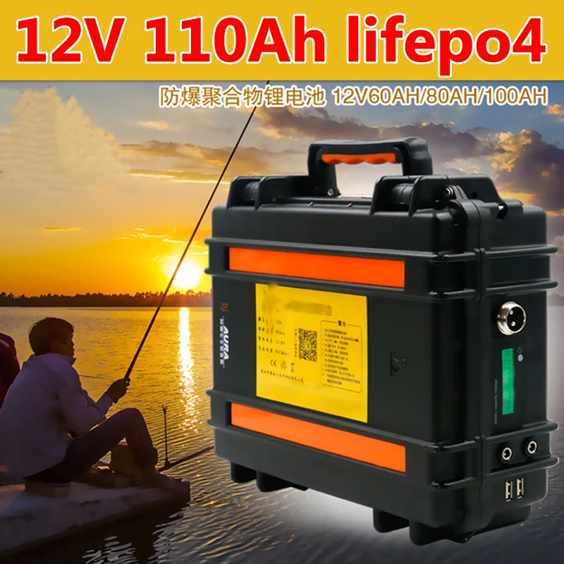 

GTK waterproof Lifepo4 12V 110AH battery Solar Energy 12.6V for inverter Light speaker backup power fishing camp + 10A Charger