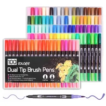 100 цветов, две кисти, ручки, художественные маркеры, включая 2 мм наконечник кисти и 0,4 мм тонкий наконечник для рисования, набросков, рисования водным эффектом
