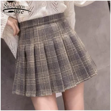 Осенне-зимняя шерстяная плиссированная юбка в клетку с высокой талией для колледжа, юбки, шерстяная юбка трапециевидной формы, клетчатая 1512 45