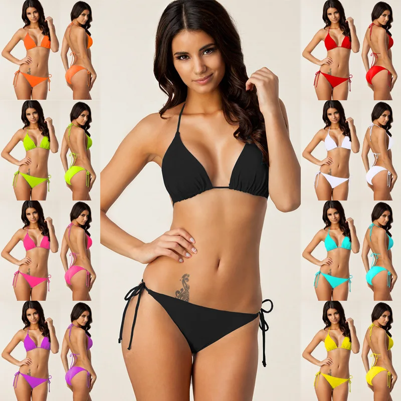 

3XL Summer Swimsuit Bathing Suit Women Halter String Bikini Sets Push Up Bandage Crochet Thong Mini Micro Bikini Swimwear Female