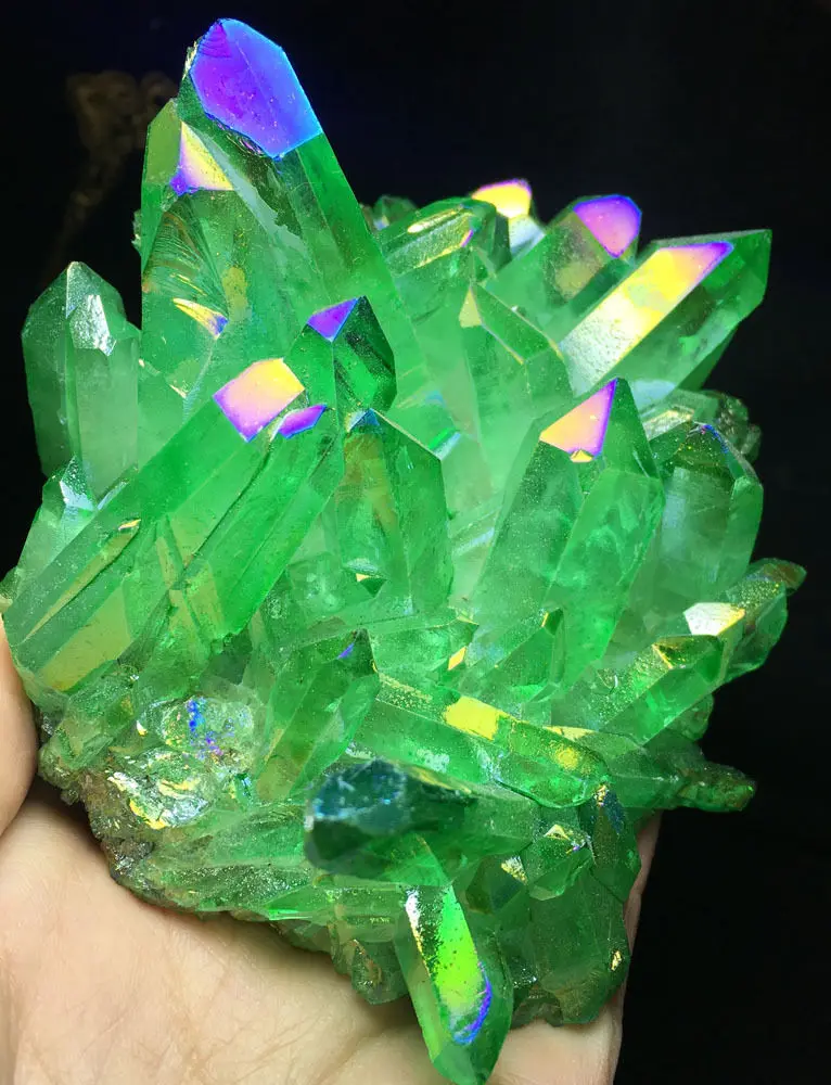 

424g Green Aura Quartz Crystal Titanium Bismuth Silicon Cluster Rainbow crystals healing stones