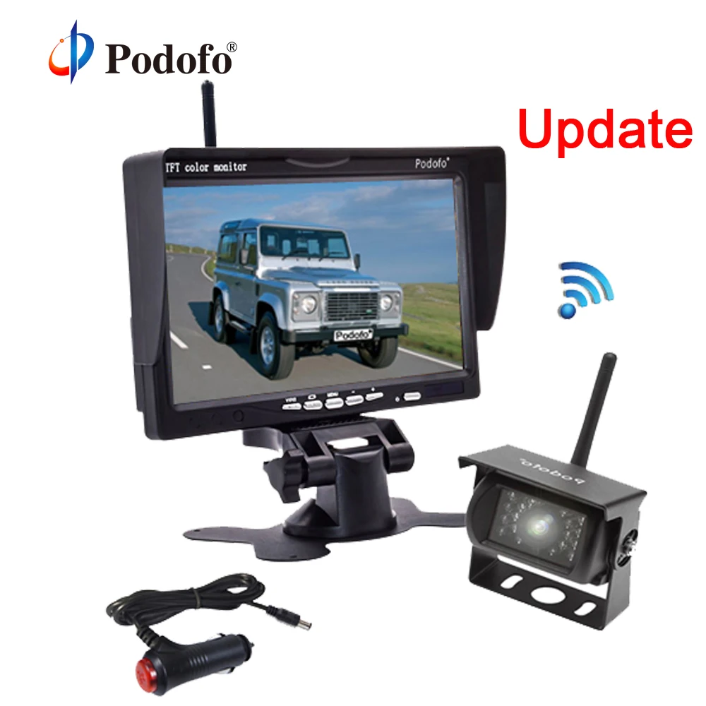 

Podofo Wireless Car Reversing Backup Rear View Camera with 7" Monitor kit Parking Assistance System for RV Truck Van Caravan Bus